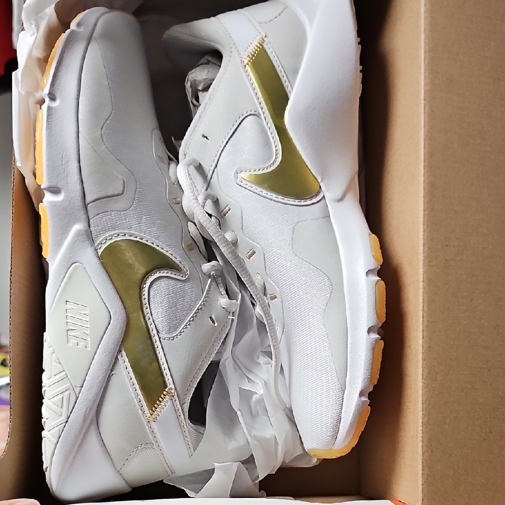 Nike White and Gold Low-Top Sneakers